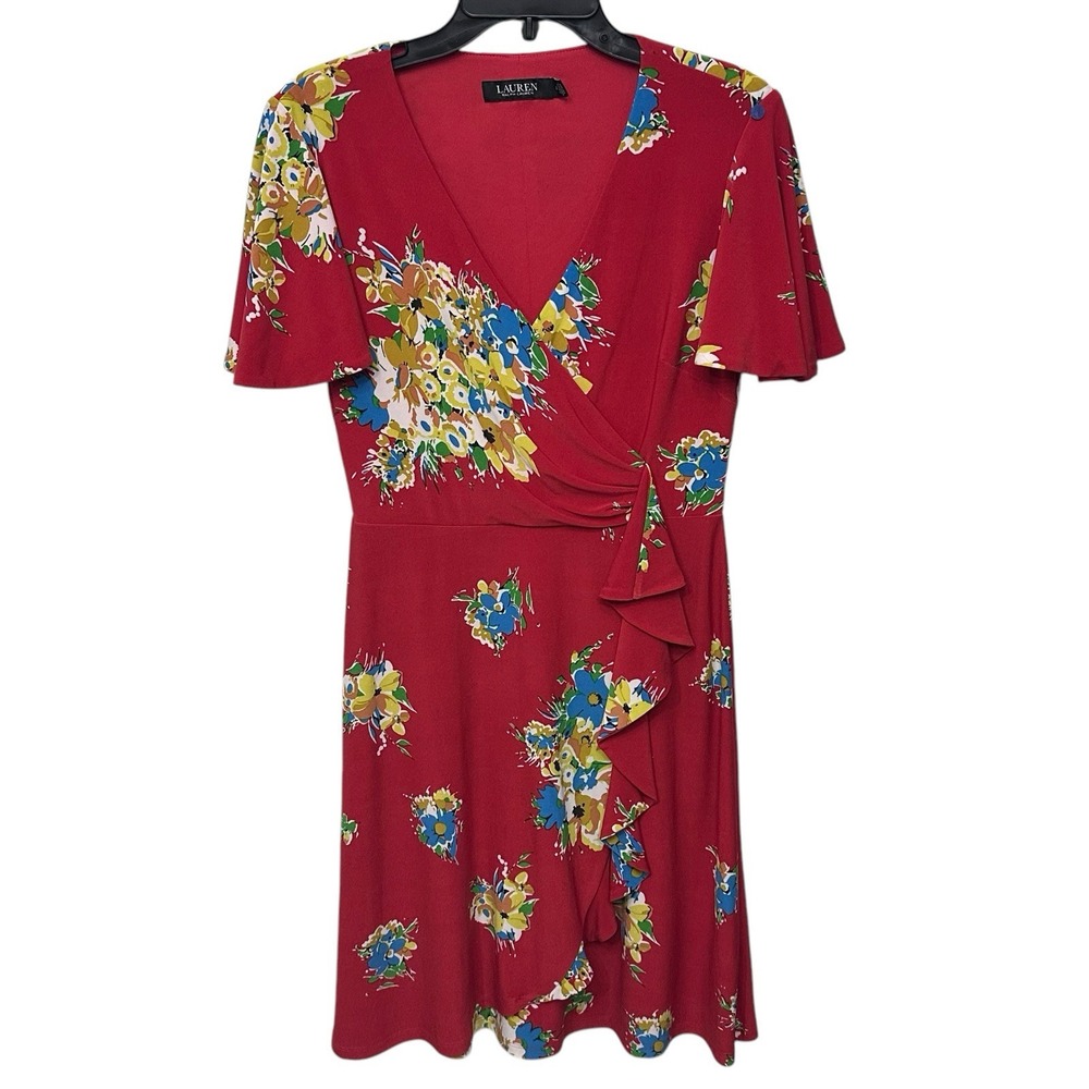 Ralph Lauren Black Label Women's Faux Wrap‎ Floral Knee Length Dress Red Ponte 2 - Picture 10 of 10